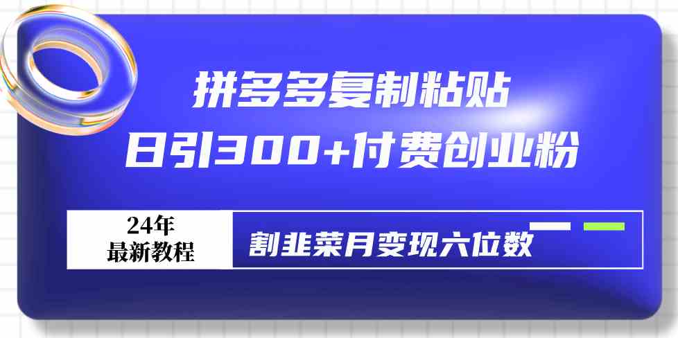 （9129期）拼多多复制粘贴日引300+付费创业粉，割韭菜月变现六位数最新教程！-枫客网创