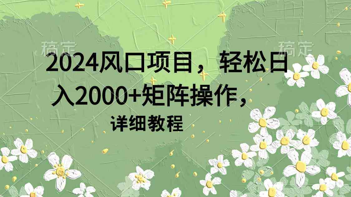 （9652期）2024风口项目，轻松日入2000+矩阵操作，详细教程-枫客网创