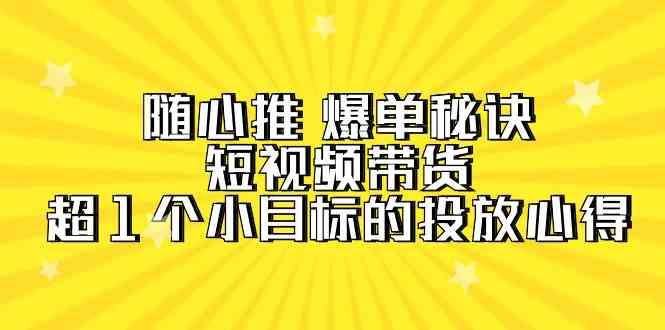 （9687期）随心推 爆单秘诀，短视频带货-超1个小目标的投放心得（7节视频课）-枫客网创