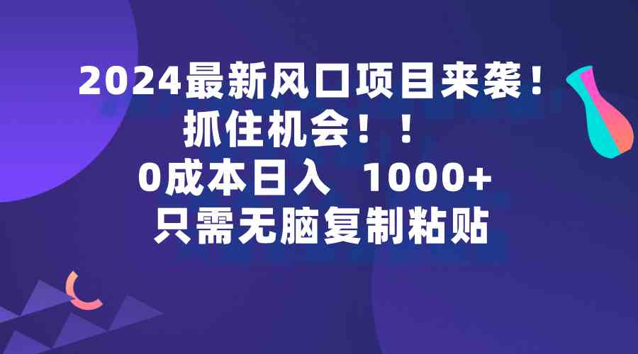 （9899期）2024最新风口项目来袭，抓住机会，0成本一部手机日入1000+，只需无脑复…-枫客网创