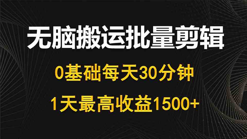 （10008期）每天30分钟，0基础无脑搬运批量剪辑，1天最高收益1500+-枫客网创