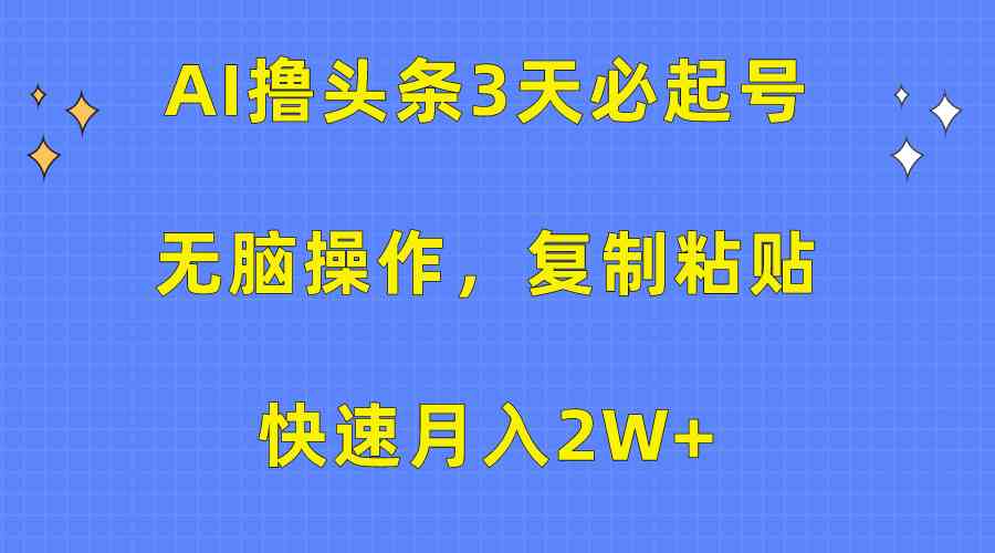 （10043期）AI撸头条3天必起号，无脑操作3分钟1条，复制粘贴快速月入2W+-枫客网创