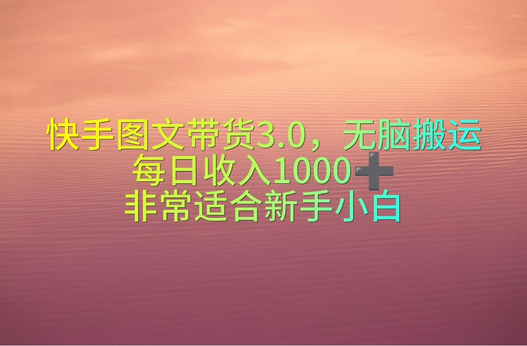 （10252期）快手图文带货3.0，无脑搬运，每日收入1000＋，非常适合新手小白-枫客网创