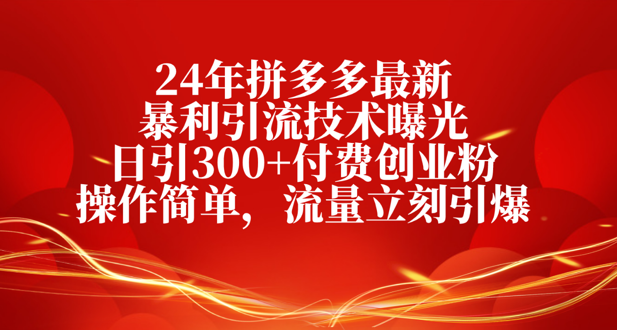 （10559期）24年拼多多最新暴利引流技术曝光，日引300+付费创业粉，操作简单，流量…-枫客网创