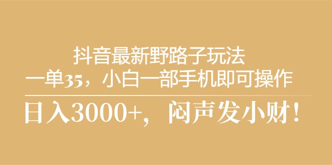 （10766期）抖音最新野路子玩法，一单35，小白一部手机即可操作，，日入3000+，闷…-枫客网创