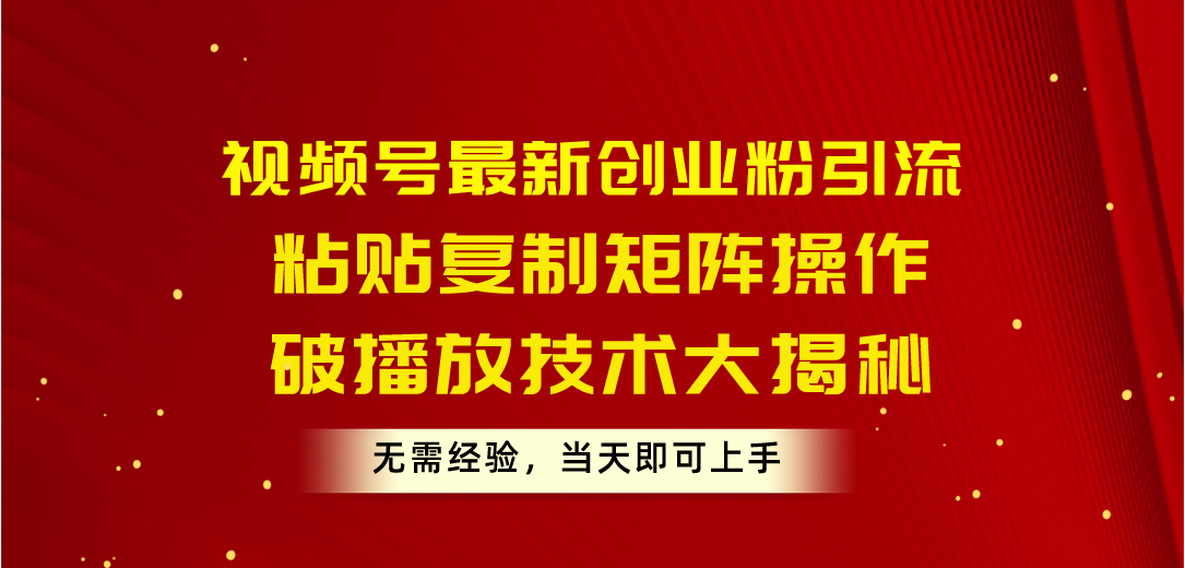 （10803期）视频号最新创业粉引流，粘贴复制矩阵操作，破播放技术大揭秘，无需经验…-枫客网创