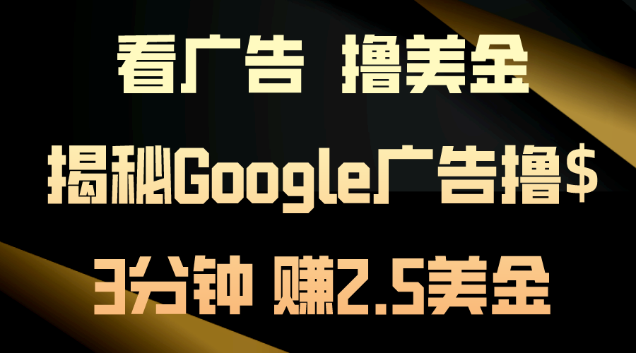 （10912期）看广告，撸美金！3分钟赚2.5美金！日入200美金不是梦！揭秘Google广告…-枫客网创