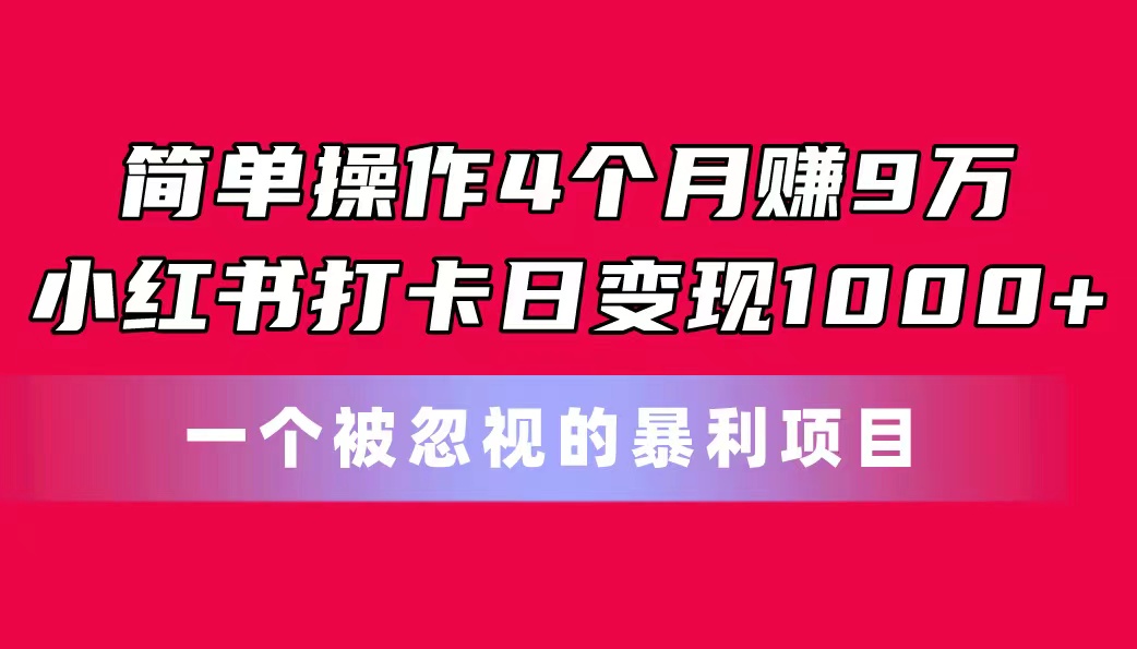 （11048期）简单操作4个月赚9万！小红书打卡日变现1000+！一个被忽视的暴力项目-枫客网创