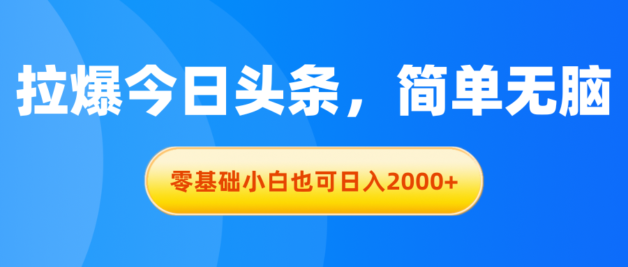 （11077期）拉爆今日头条，简单无脑，零基础小白也可日入2000+-枫客网创