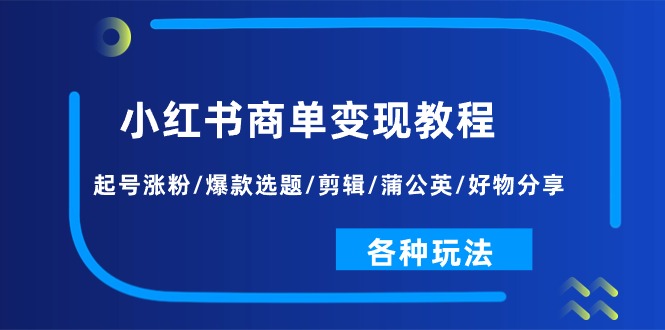 （11164期）小红书商单变现教程：起号涨粉/爆款选题/剪辑/蒲公英/好物分享/各种玩法-枫客网创