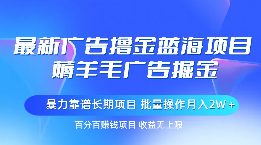 （11193期）最新广告撸金蓝海项目，薅羊毛广告掘金 长期项目 批量操作月入2W＋-枫客网创