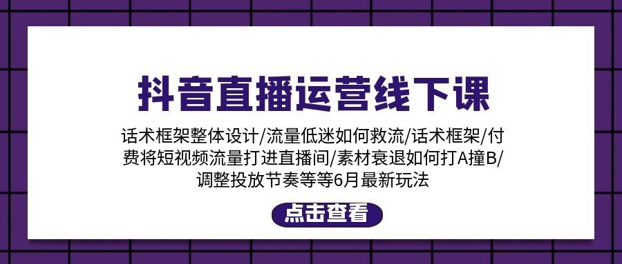 （11211期）抖音直播运营线下课：话术框架/付费流量直播间/素材A撞B/等6月新玩法-枫客网创