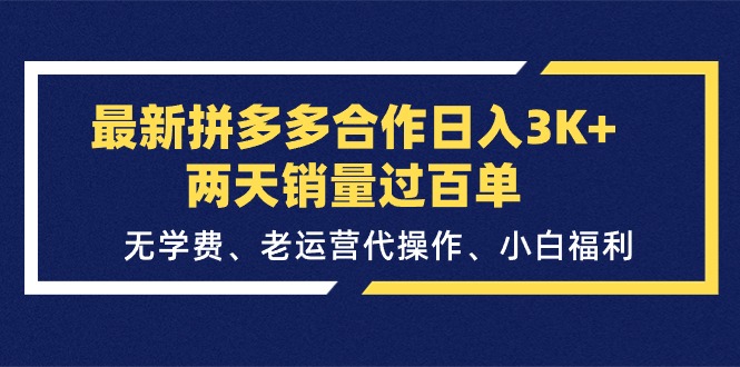 （11288期）最新拼多多合作日入3K+两天销量过百单，无学费、老运营代操作、小白福利-枫客网创