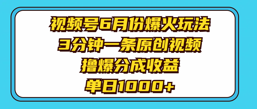 （11298期）视频号6月份爆火玩法，3分钟一条原创视频，撸爆分成收益，单日1000+-枫客网创