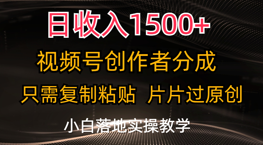 （11339期）日收入1500+，视频号创作者分成，只需复制粘贴，片片过原创，小白也可…-枫客网创