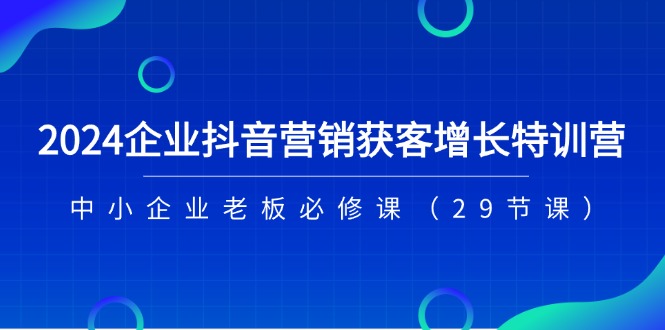 （11349期）2024企业抖音-营销获客增长特训营，中小企业老板必修课（29节课）-枫客网创