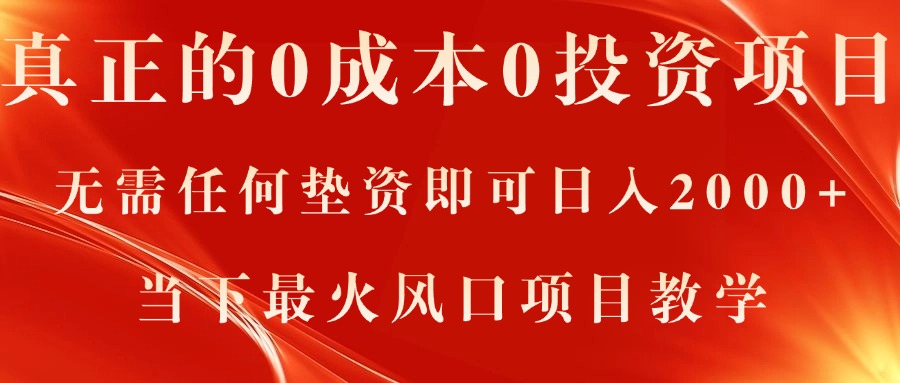 （11387期）真正的0成本0投资项目，无需任何垫资即可日入2000+，当下最火风口项目教学-枫客网创