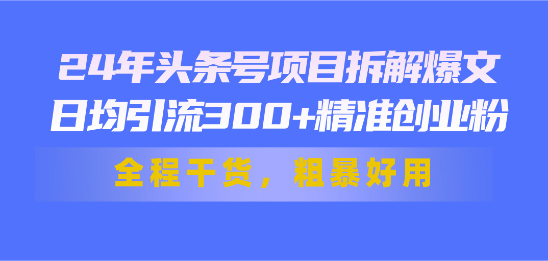 （11397期）24年头条号项目拆解爆文，日均引流300+精准创业粉，全程干货，粗暴好用-枫客网创