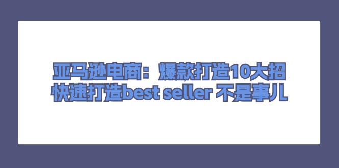 （11431期）亚马逊电商：爆款打造10大招，快速打造best seller 不是事儿-枫客网创