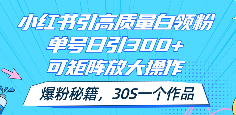 （11692期）小红书引高质量白领粉，单号日引300+，可放大操作，爆粉秘籍！30s一个作品-枫客网创