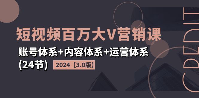 （11795期）2024短视频·百万大V营销课【3.0版】账号体系+内容体系+运营体系(24节)-枫客网创