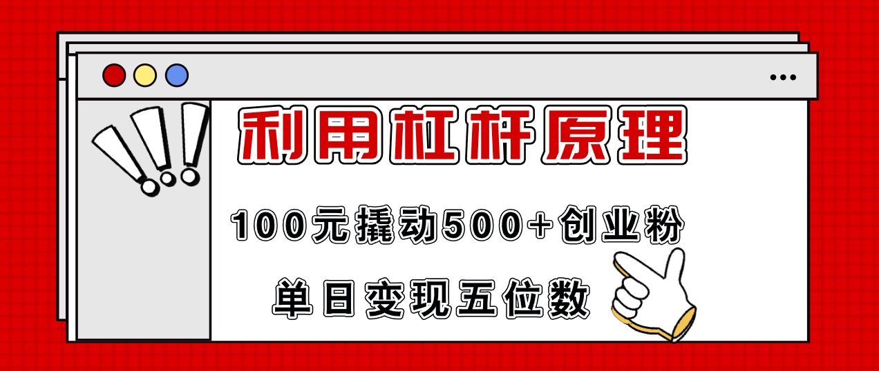 （11859期）利用杠杆100元撬动500+创业粉，单日变现5位数-枫客网创