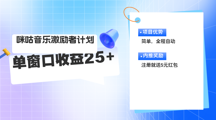 （11942期）咪咕激励者计划，单窗口收益20~25，可矩阵操作-枫客网创