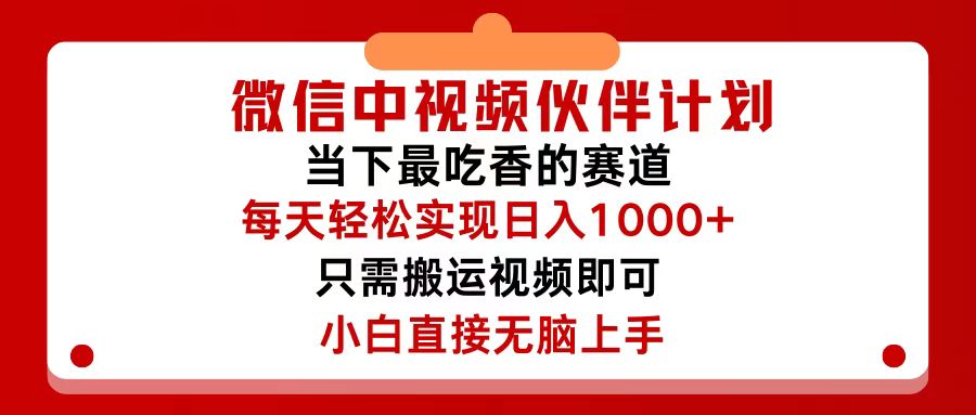 （12017期）微信中视频伙伴计划，仅靠搬运就能轻松实现日入500+，关键操作还简单，…-枫客网创