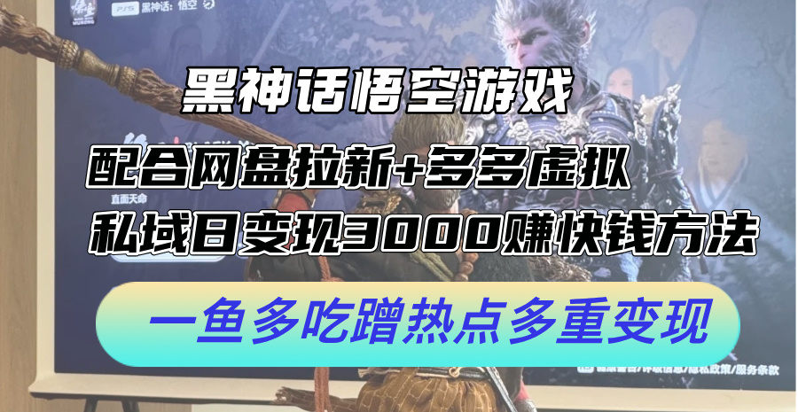 （12316期）黑神话悟空游戏配合网盘拉新+多多虚拟+私域日变现3000+赚快钱方法。…-枫客网创