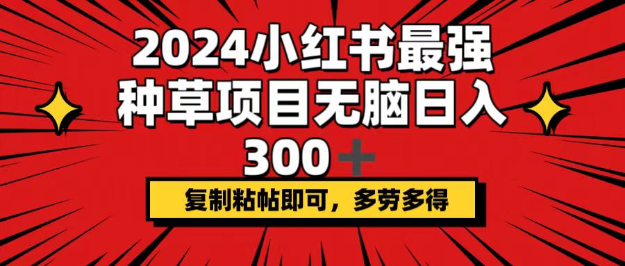 （12336期）2024小红书最强种草项目，无脑日入300+，复制粘帖即可，多劳多得-枫客网创