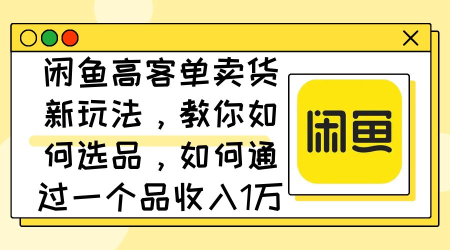 （12387期）闲鱼高客单卖货新玩法，教你如何选品，如何通过一个品收入1万+-枫客网创