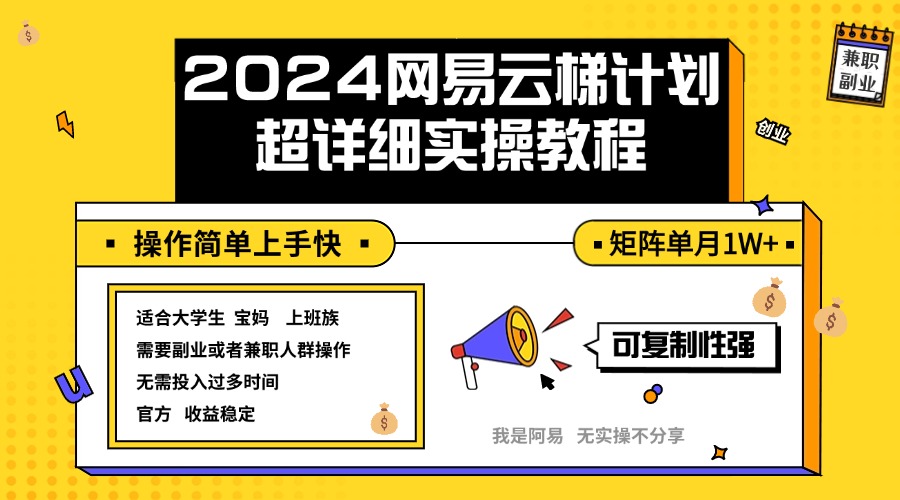 （12525期）2024网易云梯计划实操教程小白轻松上手  矩阵单月1w+-枫客网创