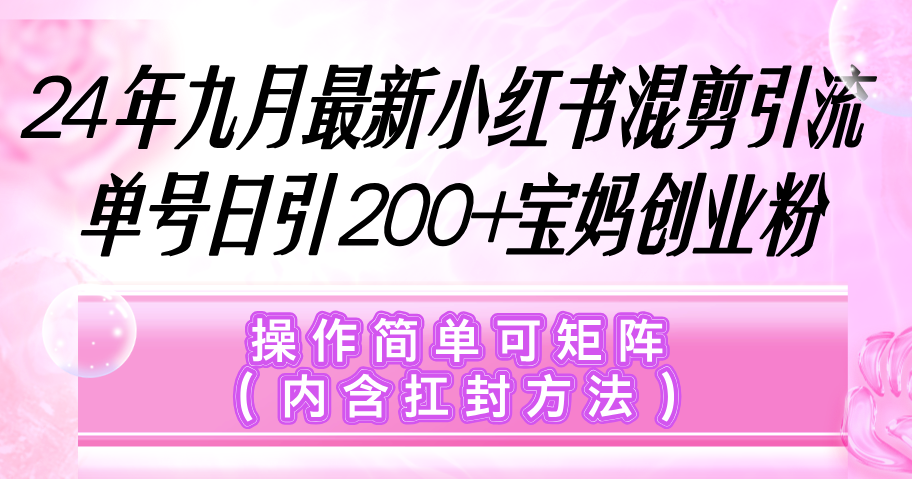 （12530期）小红书混剪引流，单号日引200+宝妈创业粉，操作简单可矩阵（内含扛封…-枫客网创