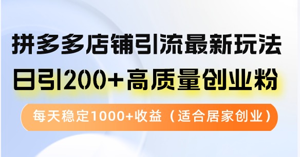 （12893期）拼多多店铺引流最新玩法，日引200+高质量创业粉，每天稳定1000+收益（…-枫客网创