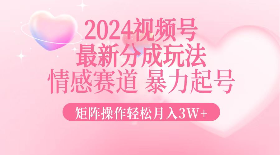 （12922期）2024最新视频号分成玩法，情感赛道，暴力起号，矩阵操作轻松月入3W+-枫客网创