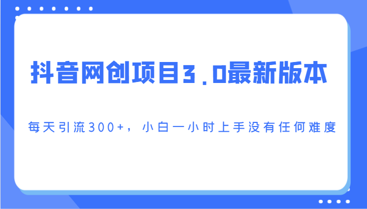 抖音网创项目3.0最新版本，每天引流300+，小白一小时上手没有任何难度-枫客网创