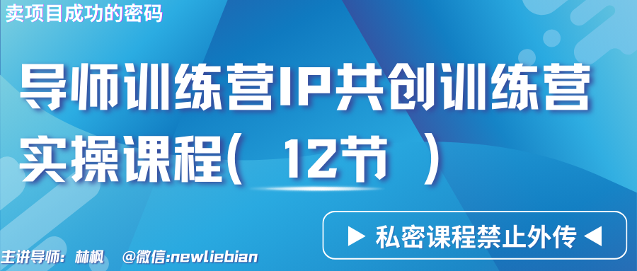 导师训练营3.0IP共创训练营私密实操课程（12节）-卖项目的密码成功秘诀-枫客网创