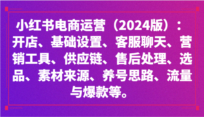 小红书电商运营（2024版）：开店、设置、供应链、选品、素材、养号、流量与爆款等-枫客网创