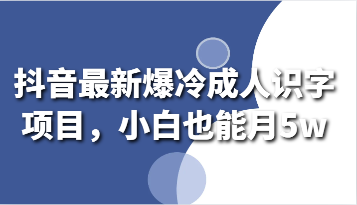 抖音最新爆冷成人识字项目，小白也能月5w-枫客网创