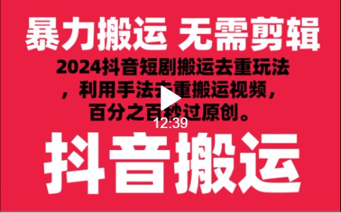 2024最新抖音搬运技术，抖音短剧视频去重，手法搬运，利用工具去重，秒过原创！-枫客网创