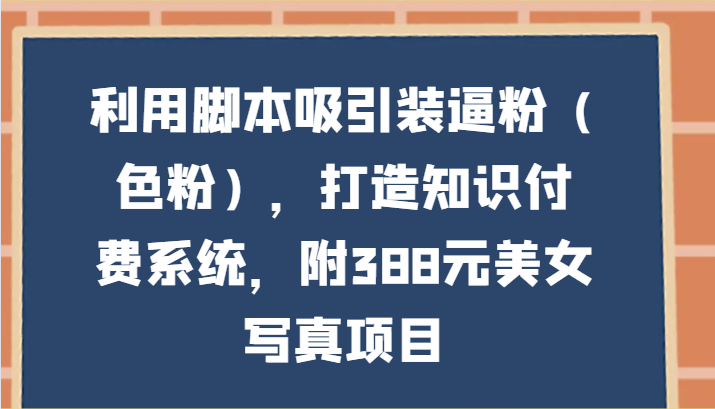 利用脚本吸引装逼粉（色粉），打造知识付费系统，附388元美女写真项目-枫客网创