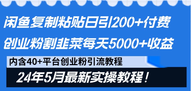 闲鱼复制粘贴日引200+付费创业粉，24年5月最新方法！割韭菜日稳定5000+收益-枫客网创