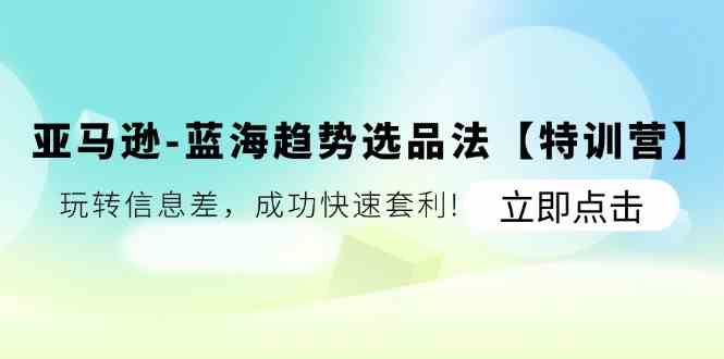 亚马逊蓝海趋势选品法【特训营】：玩转信息差，成功快速套利-枫客网创