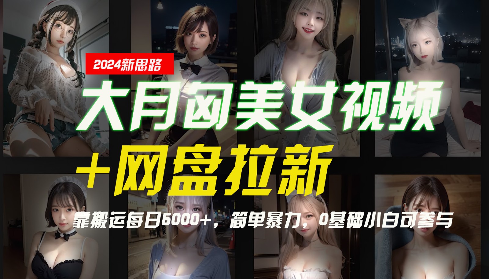 【新思路】大月匈美女视频+网盘拉新，靠搬运每日5000+，简单暴力，0基础小白可参与-枫客网创