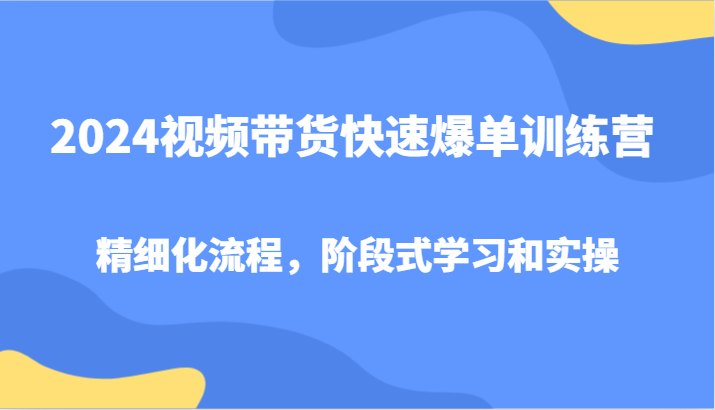 2024视频带货快速爆单训练营，精细化流程，阶段式学习和实操-枫客网创