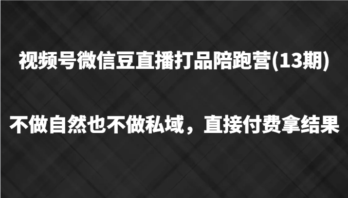 视频号微信豆直播打品陪跑(13期)，不做不自然流不做私域，直接付费拿结果-枫客网创