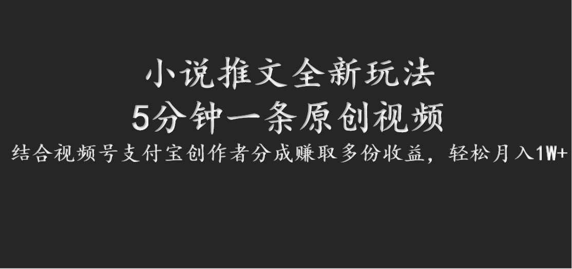 小说推文全新玩法，5分钟一条原创视频，结合视频号支付宝创作者分成赚取多份收益-枫客网创