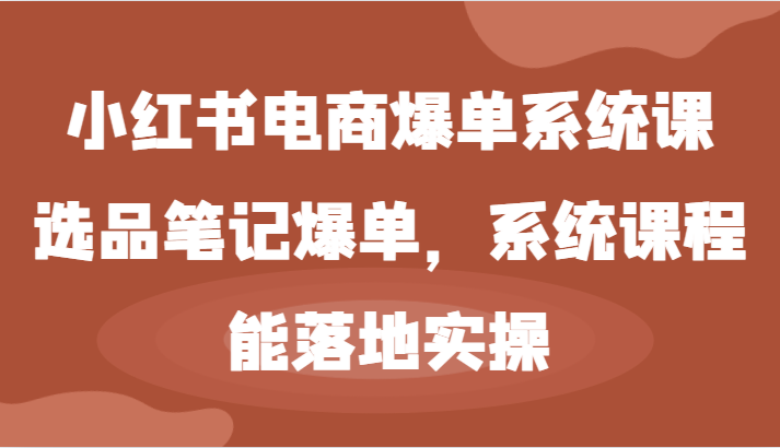 小红书电商爆单系统课-选品笔记爆单，系统课程，能落地实操-枫客网创