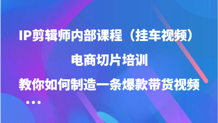 IP剪辑师内部课程（挂车视频），电商切片培训，教你如何制造一条爆款带货视频-枫客网创