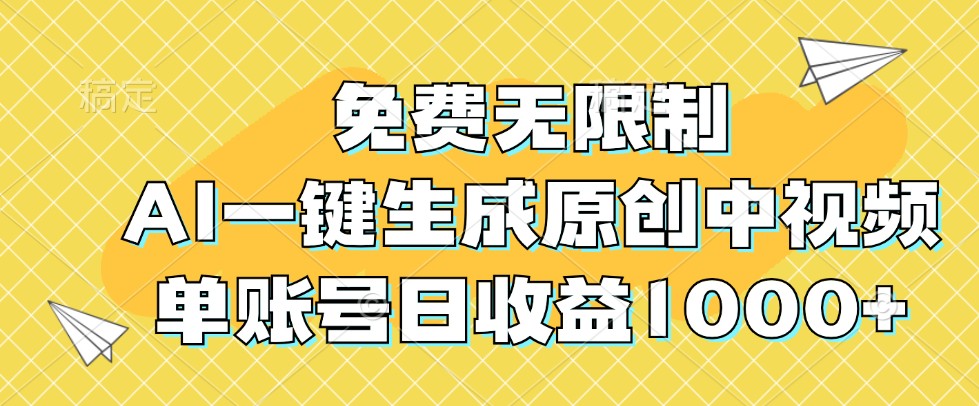 免费无限制，AI一键生成原创中视频，单账号日收益1000+-枫客网创